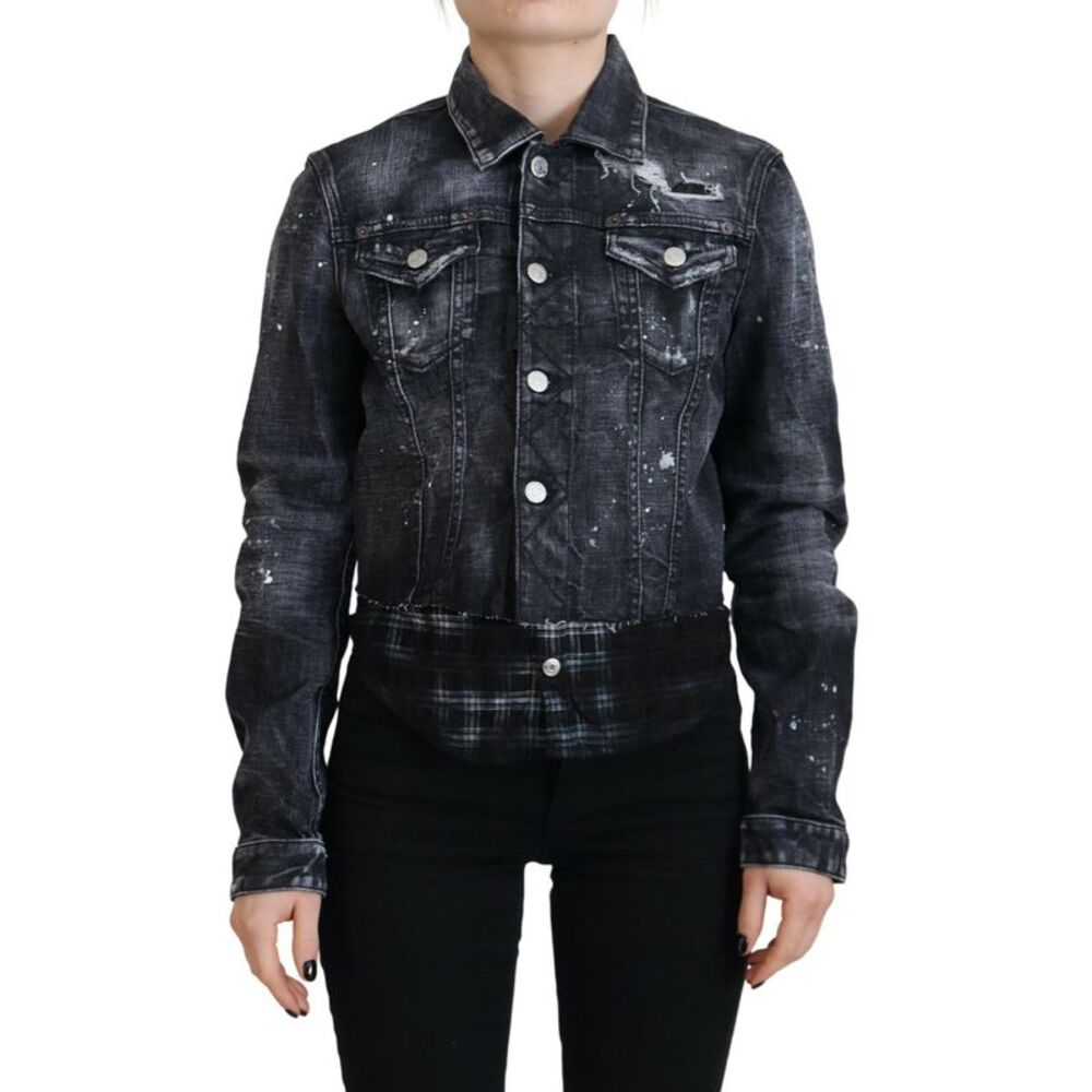 Dsquared² Gray Washed Cotton Distressed Denim Women's Jacket